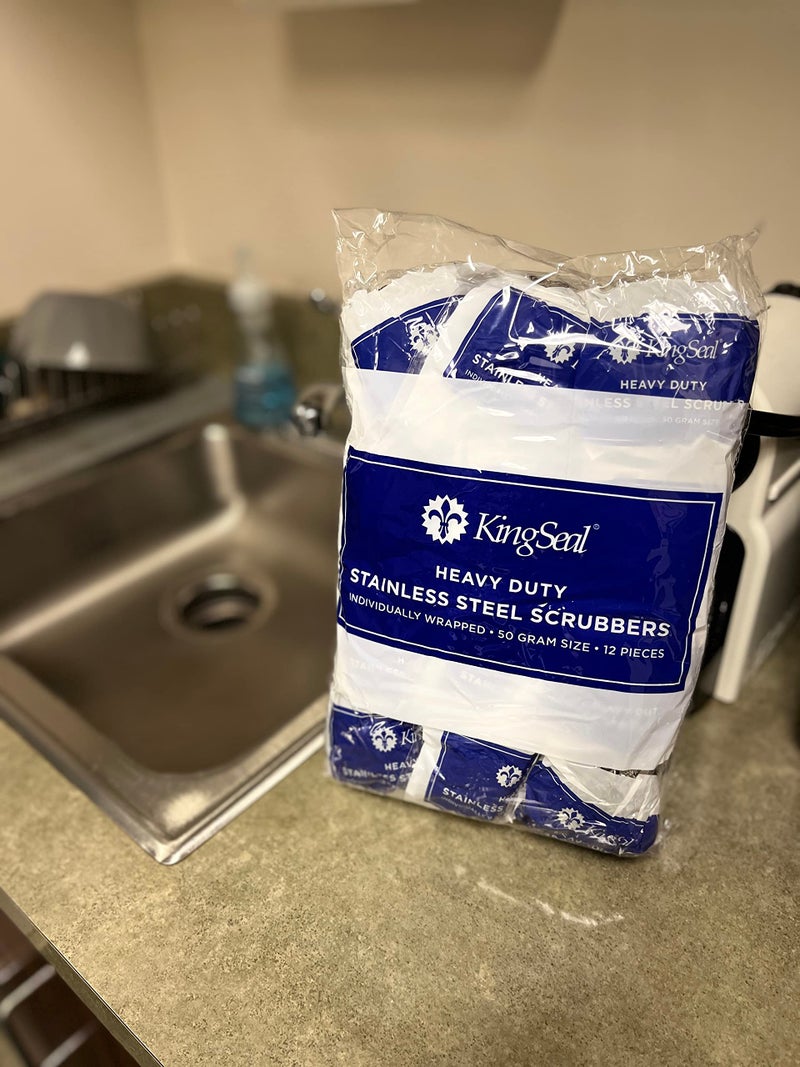 KingSeal 12 Count | KingSeal Stainless Steel Scrubbers, Scrub Pads, Heavy Duty, 50 gram Weight, Individually Wrapped - 1 Pack of 12 - Image 4